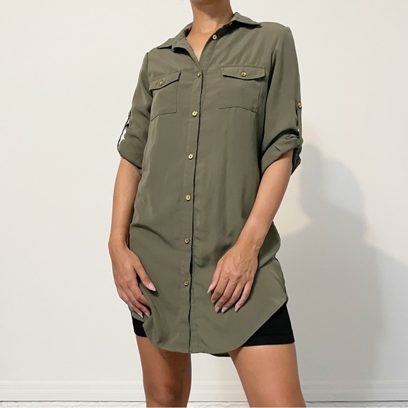 Olive green button up shirt dress - Picture 4 of 5